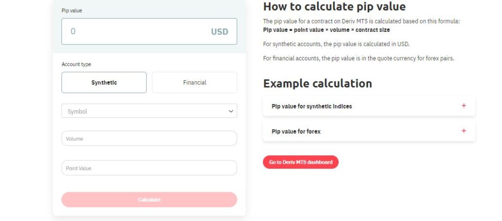 Synthetic indices lot size calculator